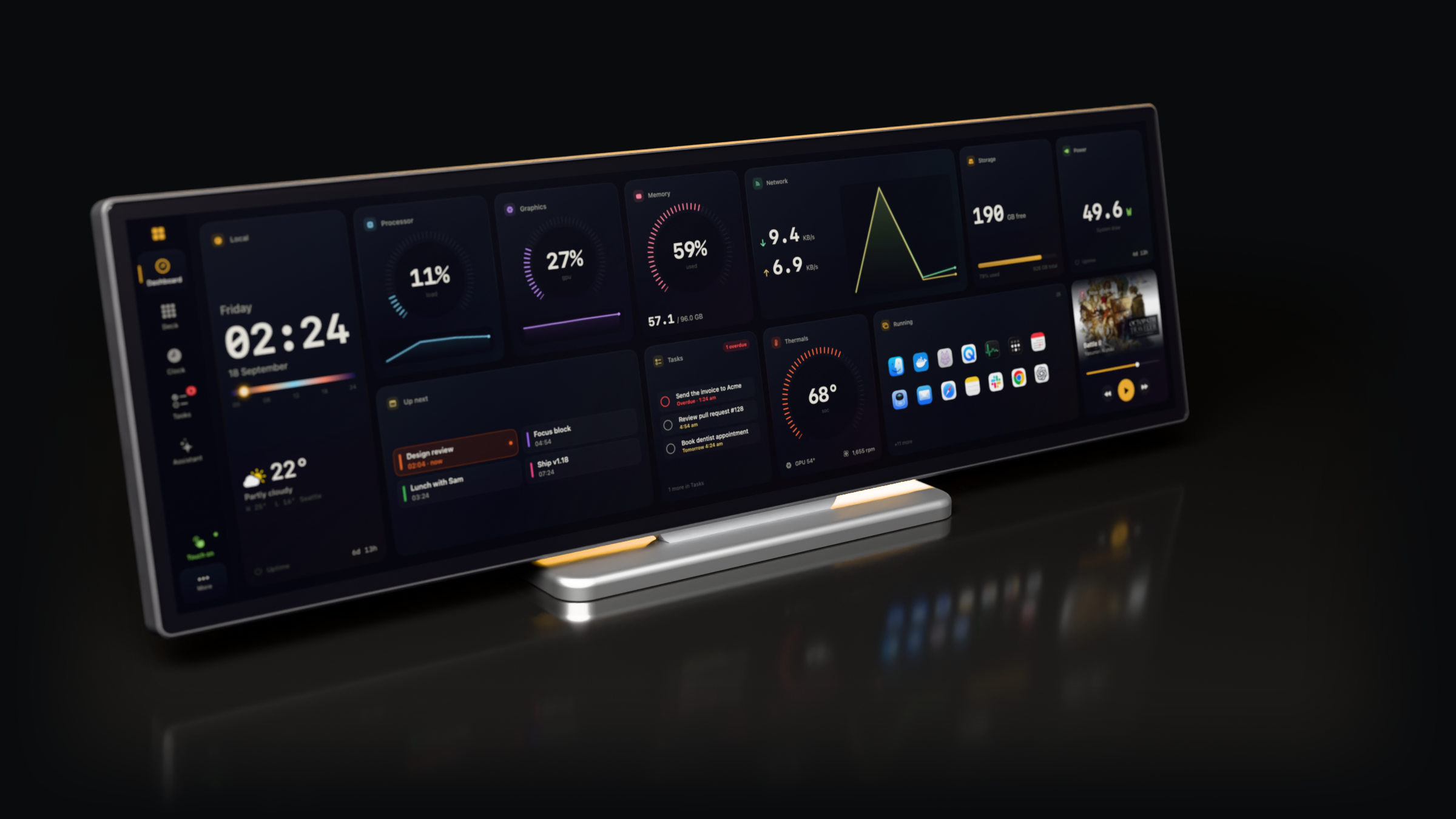 The Xeneon Edge running the Xeneon Toolbox dashboard